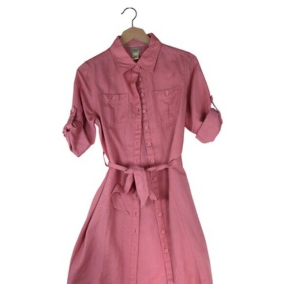 L.L.Bean Pink Linen Blend Button Shirt Dress Size S Petite - Picture 3 of 8